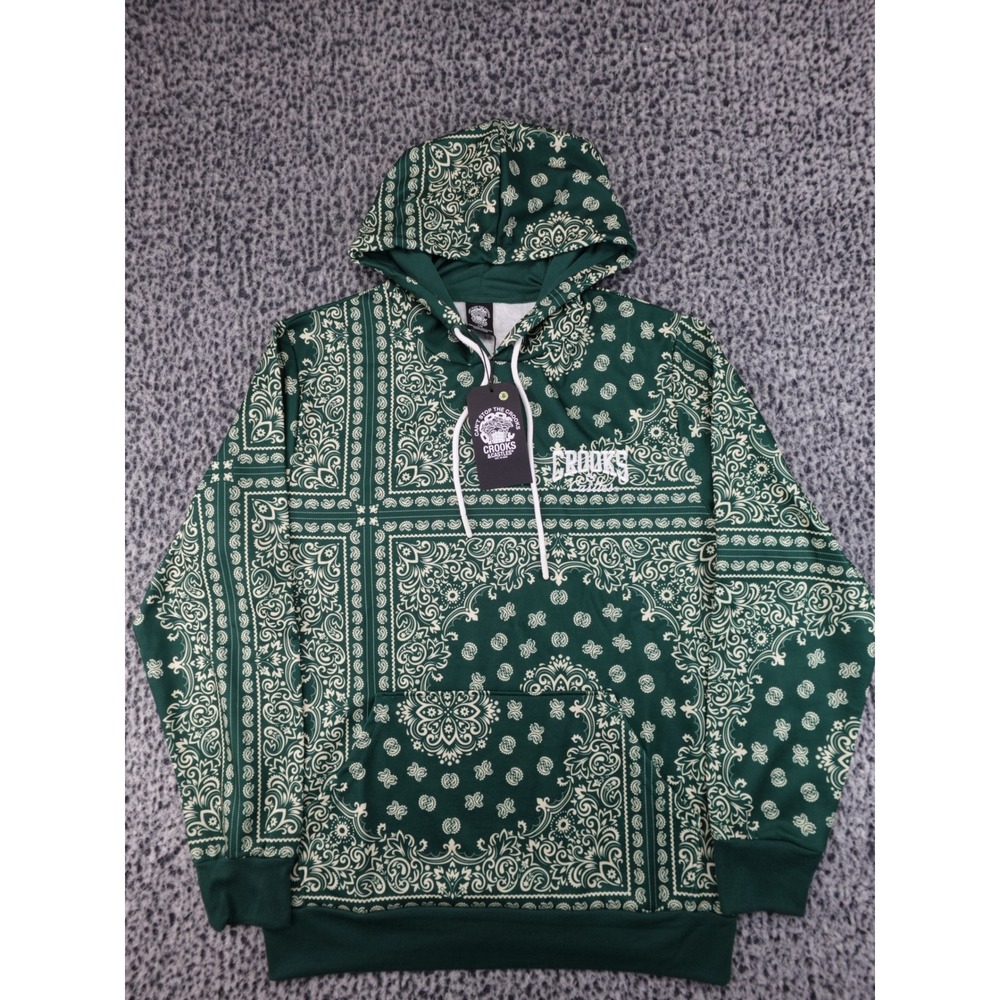Crooks‎ & Castles Hoodie Men Large Green New Paisley AOP Bandana Print